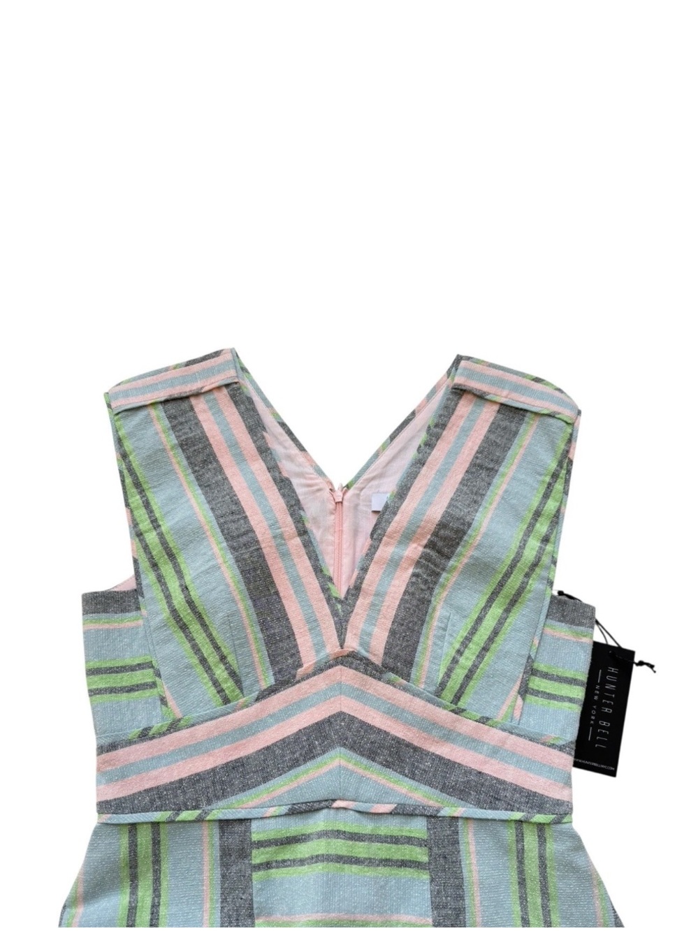 HUNTER BELL Jordan Midi Dress Pastel Stripe Linen Cotton Sz 6 - Picture 6 of 8